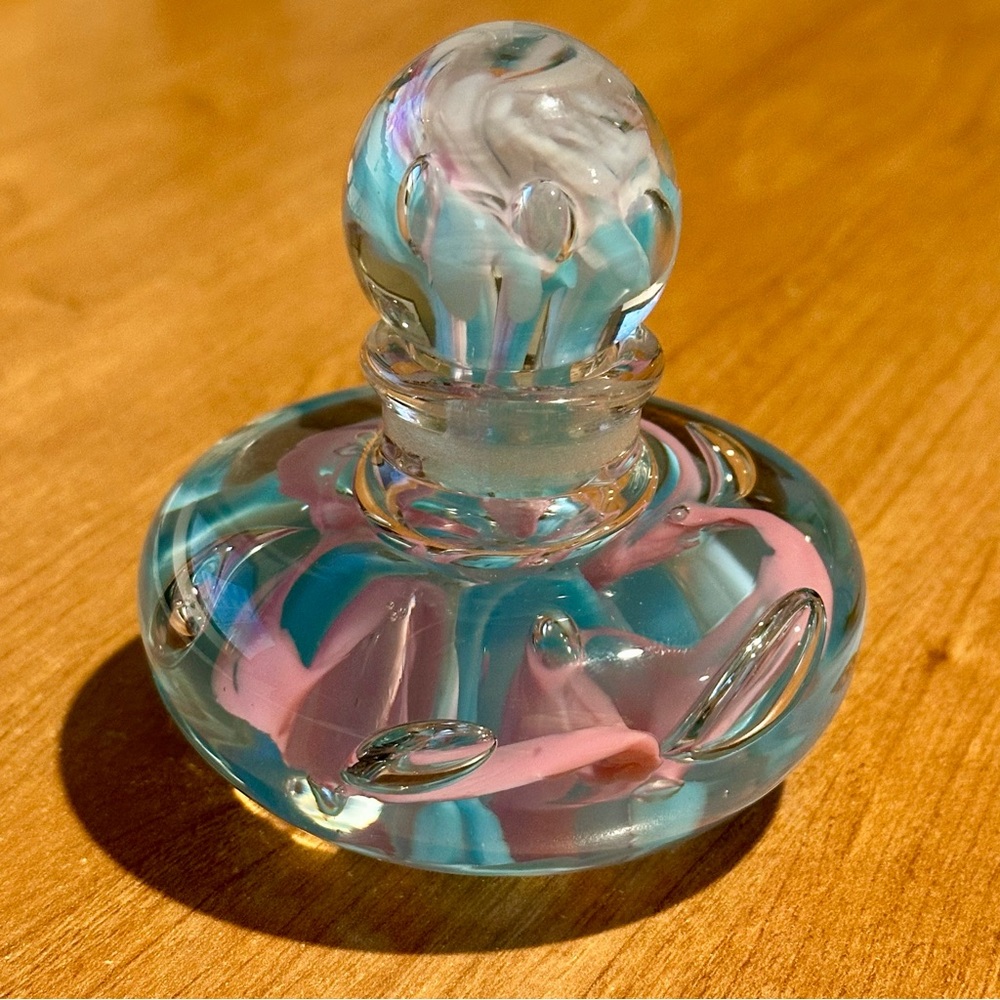 Vintage Artisan Glass Perfume Bottle - Pink and Blue Swirl